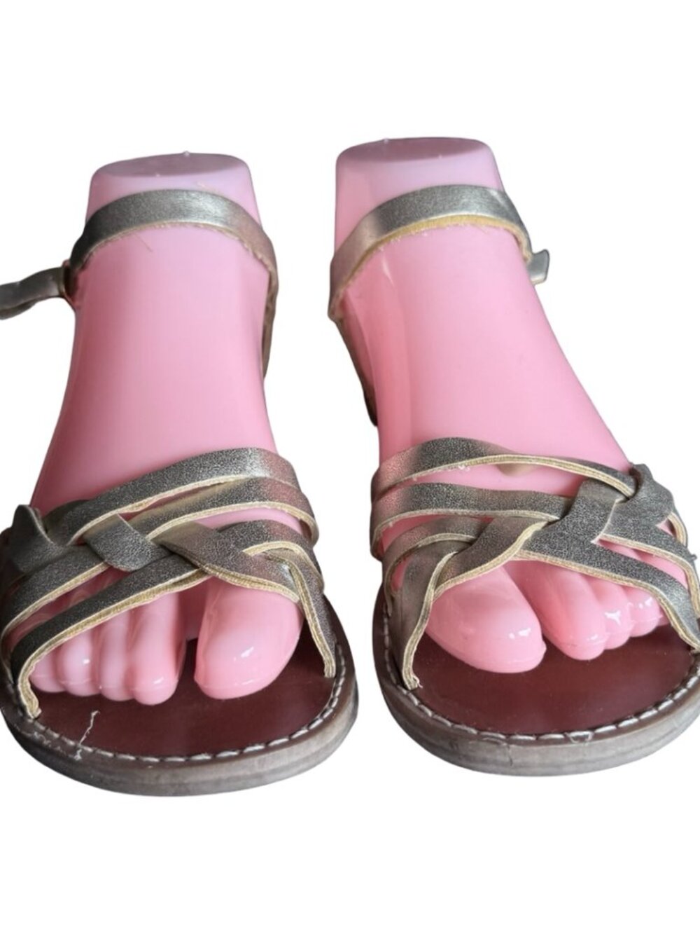 American Eagle Metallic Gold Strappy Flat Sandals - Size 5
